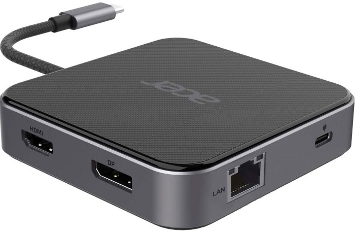 Хаб Acer USB-С > HDMI/DP/2xUSB-A3.2/USB-C/RJ45/mini-jack, 0.15м, чорний