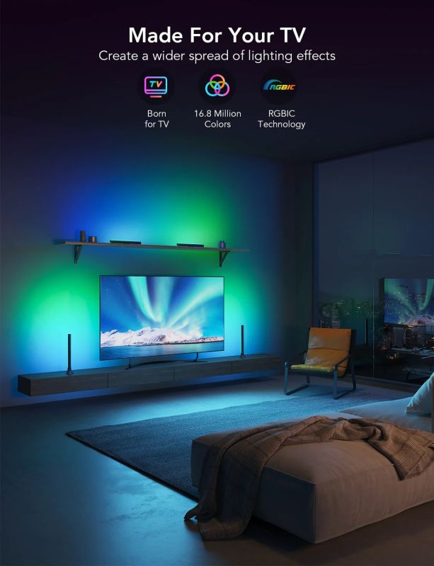 Набор подсветки Govee H6046 RGBIC WiFi + Bluetooth Flow Plus Light Bars, RGB, черный