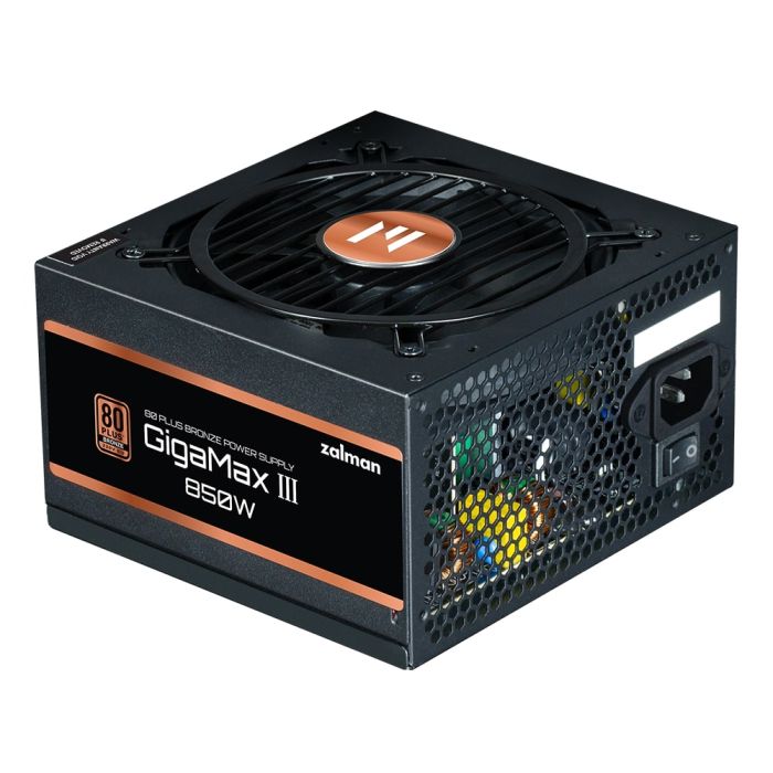 Блок живлення Zalman Gigamax 3  (850W), 88%, 80+ Bronze, 120мм, 1xMB 24pin(20+4), 2xCPU (8pin(4+4)+8pin), 3xMolex, 6xSATA, 4xPCIe 8pin(6+2), 1x12VHPWR, Semi Modular
