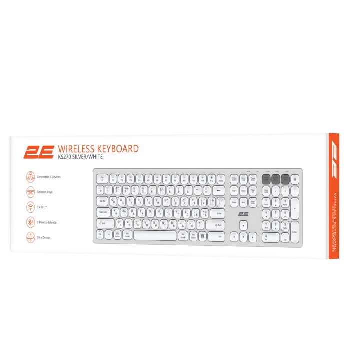 2E Keyboard membrane KS270 105key, WL/BT, EN/UK/RU, silver-white
