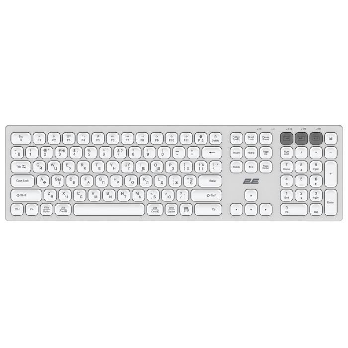 2E Keyboard membrane KS270 105key, WL/BT, EN/UK/RU, silver-white