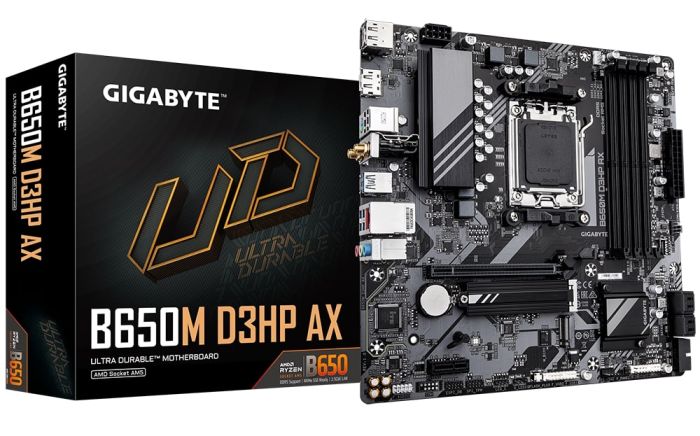 Материнская плата GIGABYTE B650M D3HP AX sAM5 B650 4xDDR5 M.2 HDMI DP Wi-Fi BT mATX