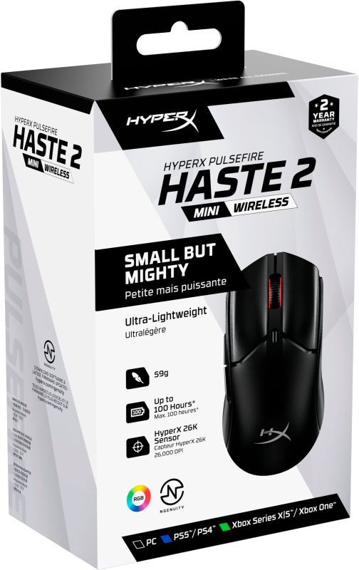Мышь HyperX Pulsefire Haste 2 mini, RGB, USB-A/WL/BT, черный