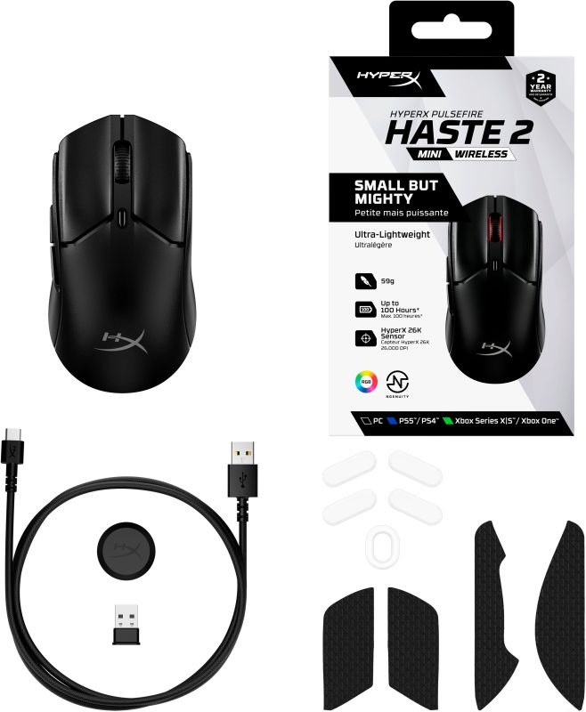 Мышь HyperX Pulsefire Haste 2 mini, RGB, USB-A/WL/BT, черный