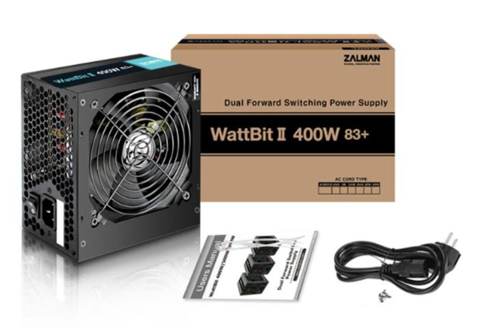 Zalman PSU Wattbit II  (400W), 83%, 120mm, 1xMB 24pin(20+4), 1xCPU 8pin(4+4), 3xMolex, 4xSATA, 2xPCIe 8pin(6+2)
