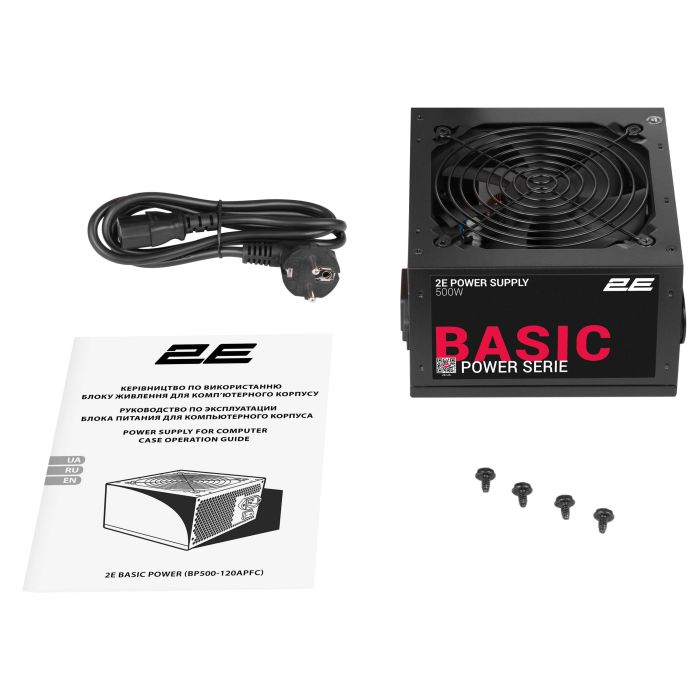 Блок питания 2E Basic Power  (500W), 80%, 120мм, 1xMB 24pin(20+4), 1xCPU 8pin(4+4), 3xMolex, 4xSATA, 2xPCIe 8pin(6+2)