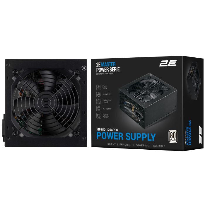 Блок питания 2E Master Power  (750W), >80%, 80+ White, 120мм, 1xMB 24pin(20+4), 1xCPU 8pin(4+4), 3xMolex, 5xSATA, 4xPCIe 8pin(6+2)