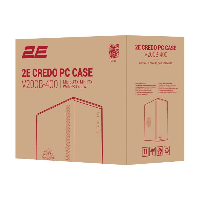Корпус 2E Credo V200B-400 с БП 2E ATX400, 2xUSB3.0, 1x80мм, VGA 250мм, mATX, чёрный