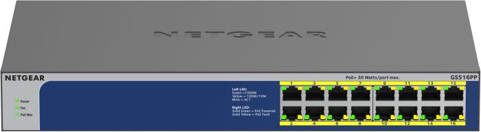 Коммутатор NETGEAR GS516PP 16xGE PoE, 260Вт, Неуправляемый