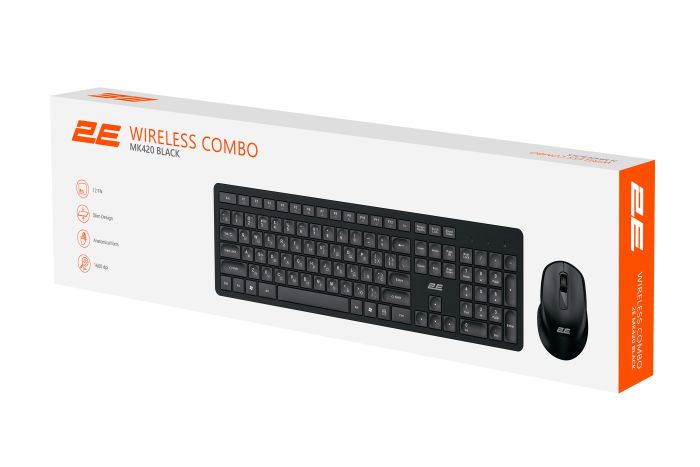Комплект клавиатура и мышь 2E MK420 WL, EN/UK/RU, чёрный