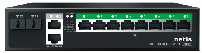 Switch  12xGE (8xPoE, 2xUplink, 2xSFP), 120W, Unmanaged Netis P112GS