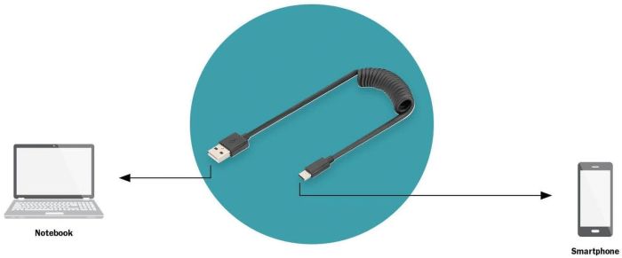 Кабель DIGITUS USB-C > USB-A заряджання/синхронізації, Type-C, спіральний, 1м, чорний