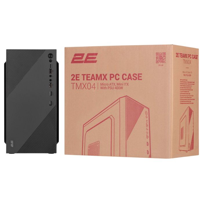Корпус 2E TeamX TMX04 с БП 2E ATX400W, 2xUSB2.0, 1x80мм, VGA 220мм, mATX, чёрный