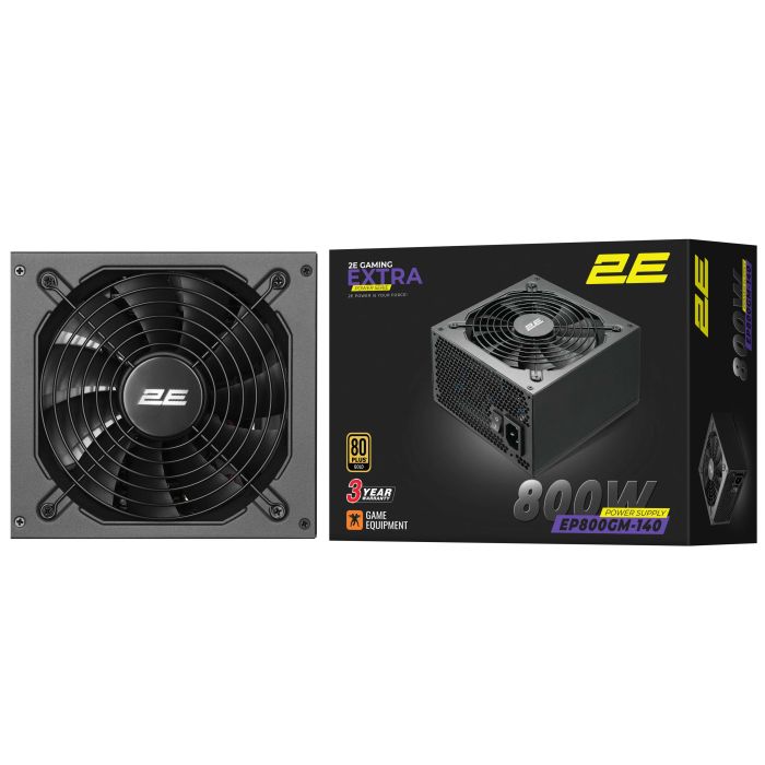 Блок питания 2E GAMING Extra Power  (800W), >90% 80+ Gold, 140мм, 1xMB 24pin(20+4), 2xCPU 8pin(4+4), 3xMolex, 6xSATA, 4xPCIe 8pin(6+2), Modular