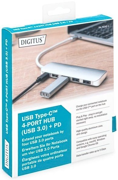 Концентратор DIGITUS USB Type-C, 4xUSB 3.0 + функція зарядного пристрою