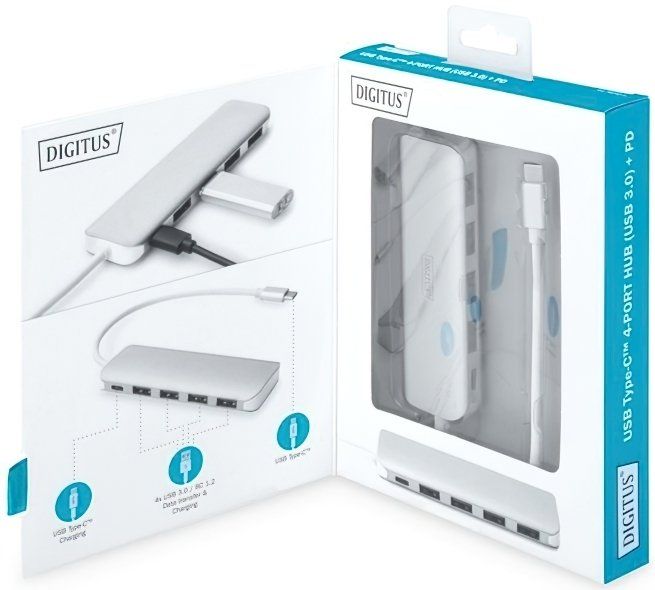 Концентратор DIGITUS USB Type-C, 4xUSB 3.0 + функція зарядного пристрою