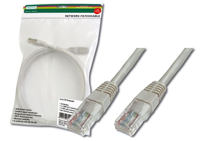 Патч-корд DIGITUS CAT 5e UTP, 2м, AWG 26/7, Cu, PVC, сірий