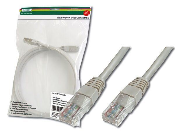 Патч-корд DIGITUS САТ 5e UTP, 0.5м, AWG 26/7, Cu, PVC, сірий