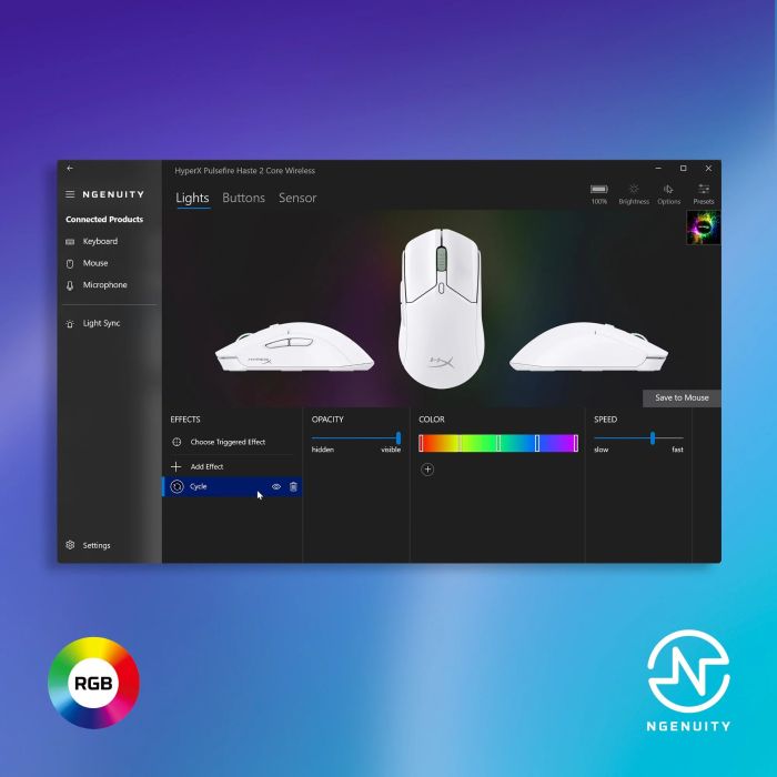 HyperX mouse Pulsefire Haste 2 Core, RGB, WL/BT, white