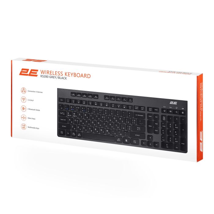 2E Keyboard membrane KS280 120key, WL/BT, EN/UK/RU, silent, black-grey