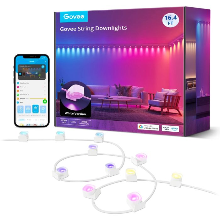Лента светодиодная умная Govee H608A String Downlights, 5м, RGBIC, WI-FI/Bluetooth, Белый