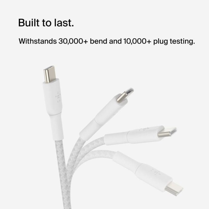 Кабель USB-C > USB-C зарядки/синхронизации Belkin 2м, 60Вт, Type-C, витой, белый
