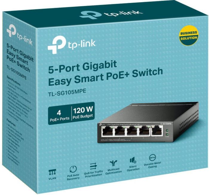 Коммутатор TP-LINK  5xGE (4xPoE), 120Вт, WebSmart TP-Link TL-SG105MPE