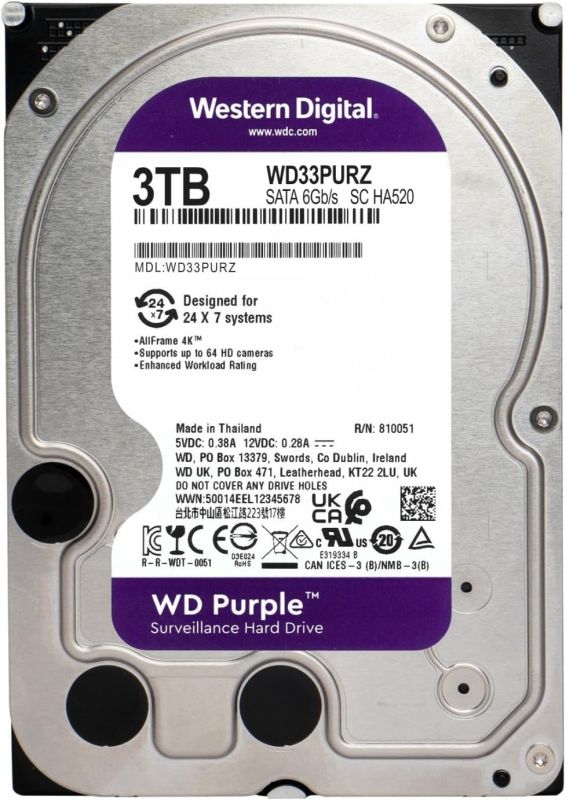 WD  3TB 3.5" 256MB SATA Purple Surveillance