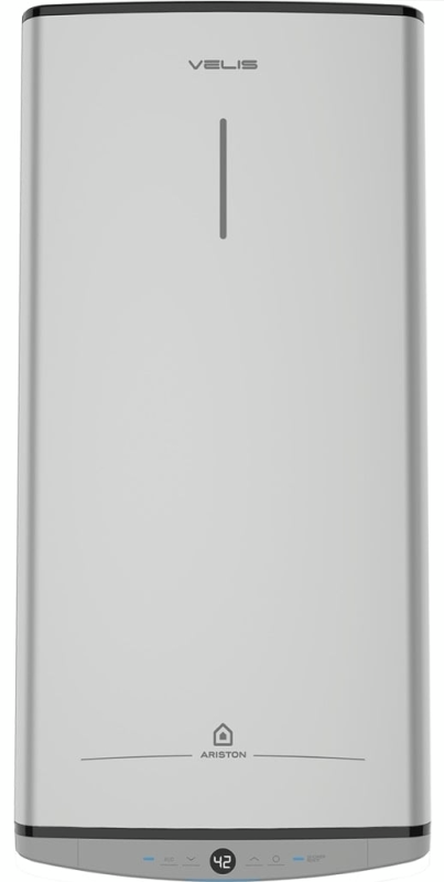 Water heater electr. Ariston flat slim VELIS TECH 100 EU, 100 l, 2*1.5 kW, uni installation, electric control, B, Italy, Gray