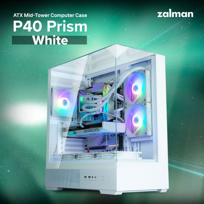 Корпус Zalman P40 Prism без БЖ, 2xUSB3.0, 1xUSBType-C, 1x120мм ARGB, VGA 420мм, LCS ready, TG 3x Panels, ATX, білий