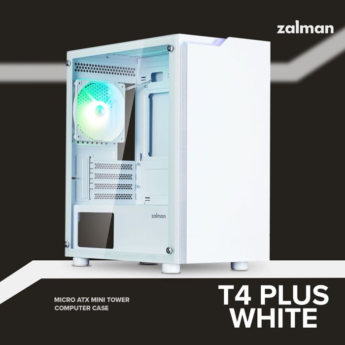 Корпус Zalman T4 Plus без БП, 2xUSB3.0, 1xUSB2.0, 1x120мм ARGB, VGA 3200мм, LCS ready, TG Side Panel, mATX, белый