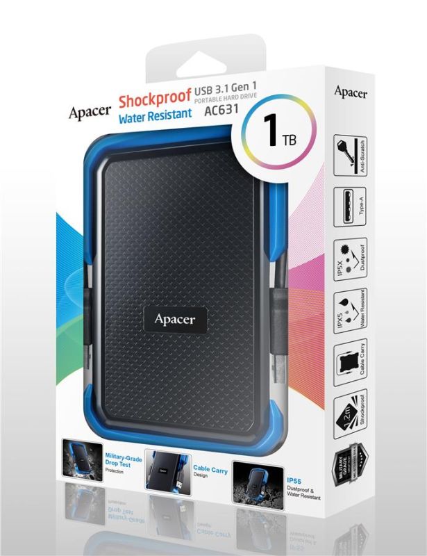 Портативний жорсткий диск Apacer 1TB USB 3.2 Gen1 AC631 IP55 Чорний