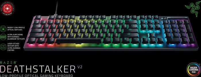Клавиатура механическая Razer DeathStalker V2 105key, Red Switch, USB-A, EN/RU, RGB, чёрный