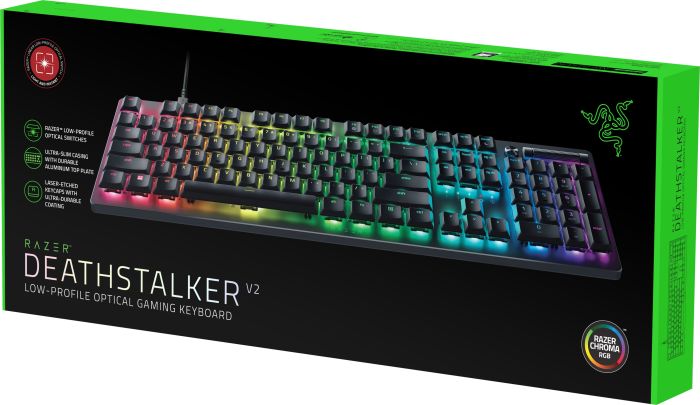 Клавиатура механическая Razer DeathStalker V2 105key, Red Switch, USB-A, EN/RU, RGB, чёрный