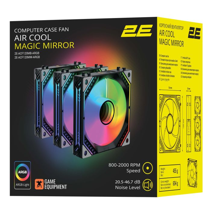 2E GAMING Case Fans Air Cool Magic Mirror ACF120MW-ARGB, 3x120мм, 2000rpm, 4pin PWM +5VARGB, 20.5dBa, white