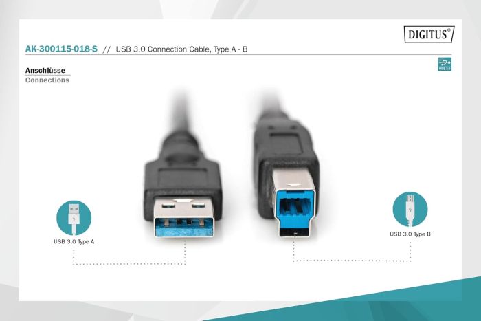 Кабель DIGITUS USB 3.0 (AM/BM) 1.8м, черный