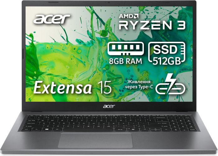 Ноутбук Acer Extensa EX215-24 15.6" FHD IPS, AMD R3-7320U, 16GB, F512GB, UMA, Lin, серый