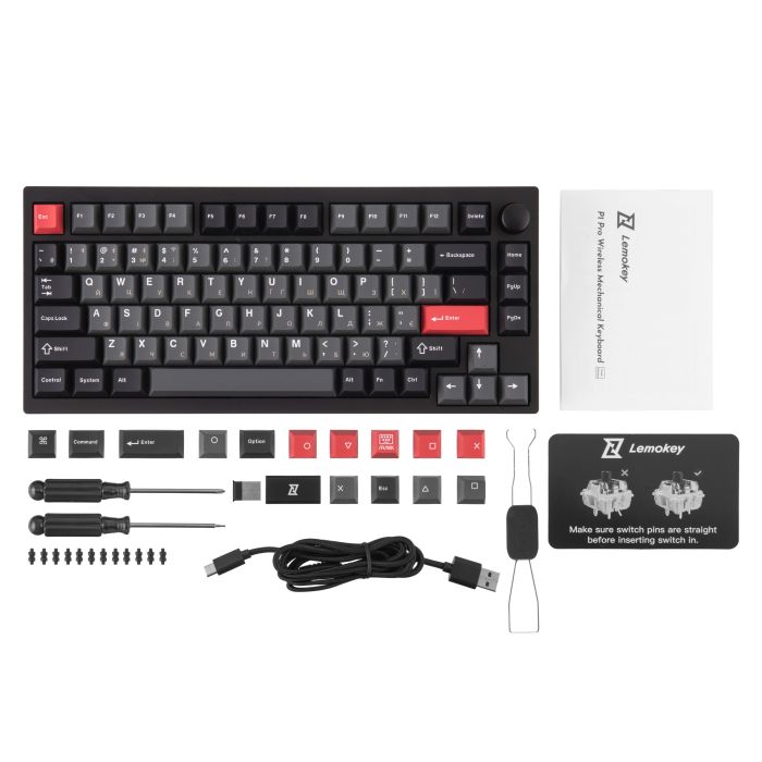 Клавіатура механічна Lemokey  P1 Pro 84Key, Keychron Super Banana, WL/BT/USB-A, QMK/VIA, Hot-Swap, EN/UKR, RGB,  Knob, Carbon Black