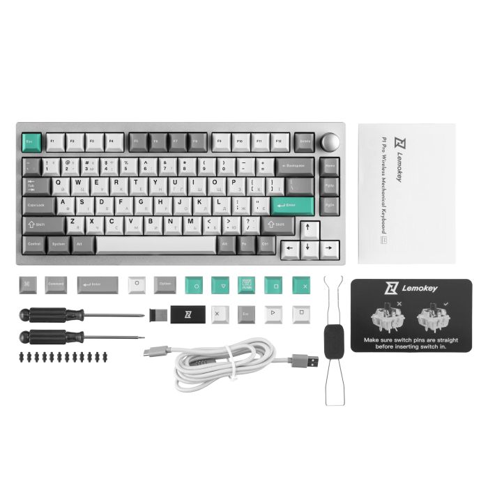 Клавіатура механічна Lemokey  P1 Pro 84Key, Keychron Super Banana, WL/BT/USB-A, QMK/VIA, Hot-Swap, EN/UKR, RGB,  Knob, Space Silver