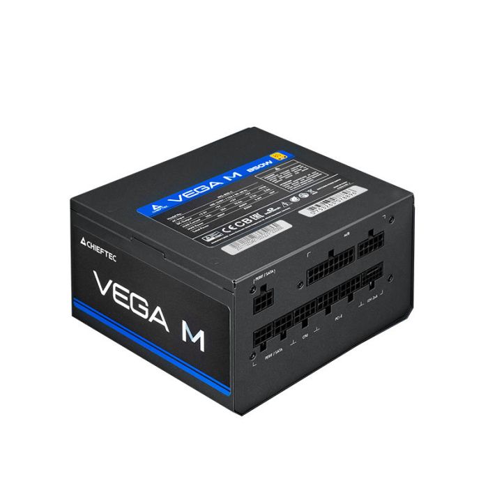 CHIEFTEC PSU Vega M (750W), >90%, 80+ Gold, 135mm FDB, 1xMB 24pin(20+4), 2xCPU 8pin(4+4), 3xMolex, 6xSATA, 4xPCIe 8pin(6+2), 1xPCIe GEN5 16pin, Fully Modular