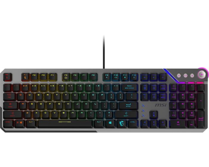 Клавиатура механическая MSI STRIKE 600 SILENT UA 104key, Kailh Midnight Pro Silent Tactile, USB-A, EN/UKR/RU, RGB, cеребряний