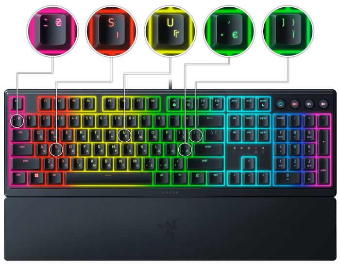 Клавиатура механическая Razer Ornata V3 104key, Mecha-Membrane Switch, USB-A, EN/UK, RGB, чёрный