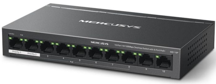Комутатор MERCUSYS  10xFE (8xPoE), 65Вт, Некерований Mercusys MS110P