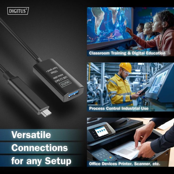 Подовжувач DIGITUS USB 3.2 Gen2 Active Cable 10G, C/M-A/F, 5м, чорний