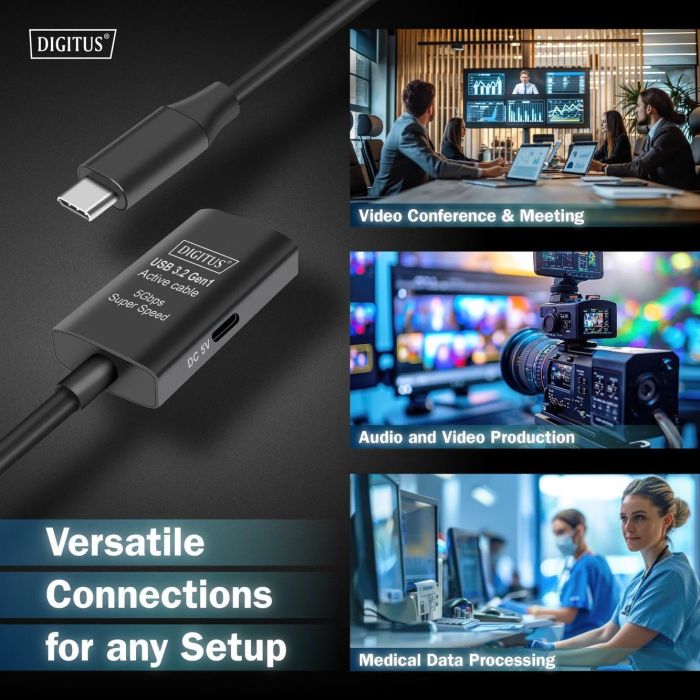 DIGITUS Active USB-C Extension Cable, 5m 5G, USB 3.2 Gen1, USB-C - USB-C (M/F)