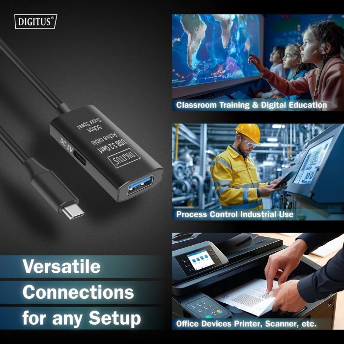 Удлинитель DIGITUS USB 3.2 Gen1 Active Cable 5G, C/M-A/F, 5м, черный