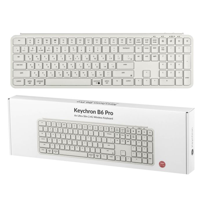 Клавиатура мембраная Keychron B6 Pro, USB/WL/BT, ivory white