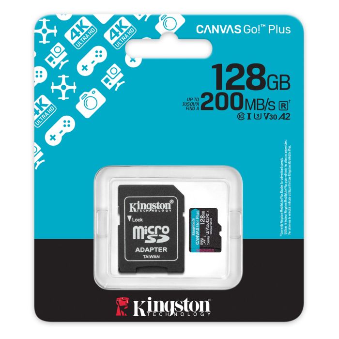 Карта памяти Kingston microSD  128GB C10 UHS-I U3 A2 V30 R200MB/s + SD