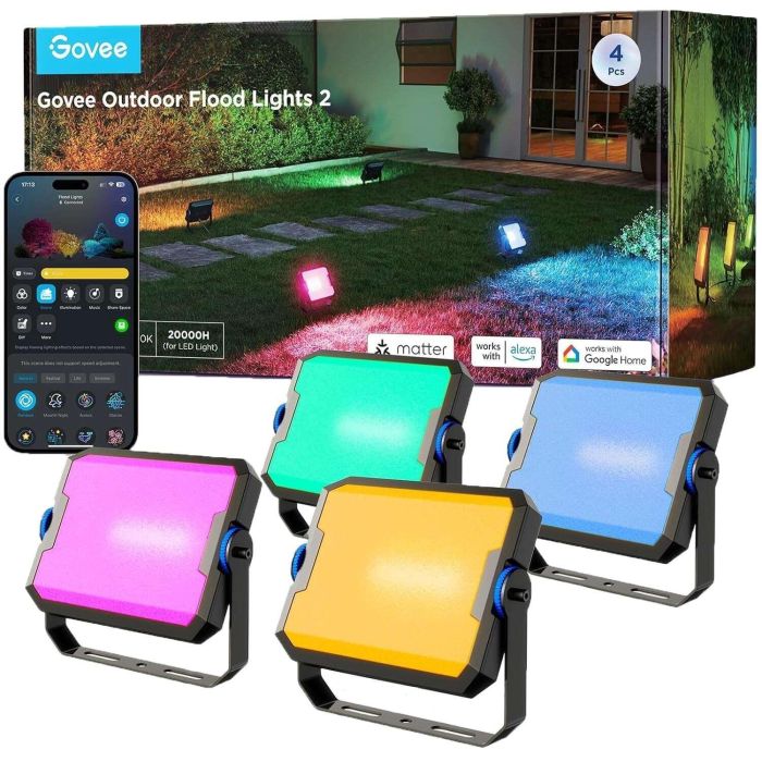 Набір настінних світильників Govee H8057 Outdoor FLood Lights, 4шт, RGBICWW, WI-FI/Bluetooth, чорний