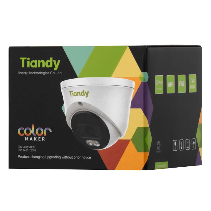 IP Camera  : 5MP, EW Color Maker Turret, 2.8mm, f/1.0, IR 30m, LED 15m, DC 12V, PoE, IP66, speaker Tiandy TC-C35XQ